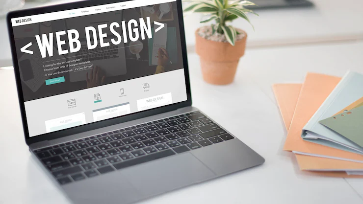Design workspace with creative tools and sketches